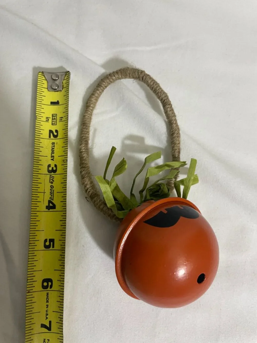 Metal Jack O Lantern Pumpkin Bell Hanging Ornament Jute Handle Halloween Decor